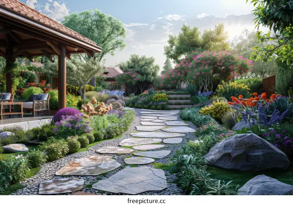 Digital Garden Design with Stone Path