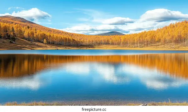 Autumn Lake Scenery with Golden Forest Reflection