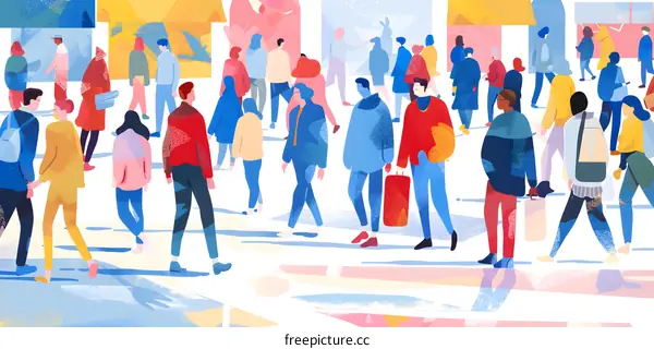 People Walking in the City Street Illustration