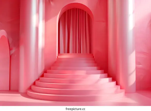 Abstract Pink Background Archway Cylinder Stairs