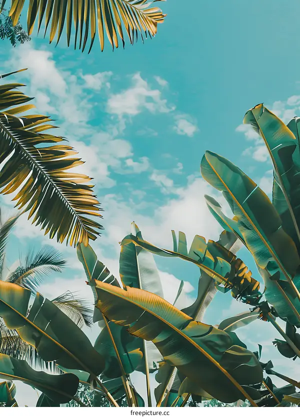 Tropical Palm Leaves and Blue Sky