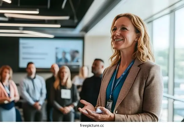 Business Conference Speaker in Modern Office