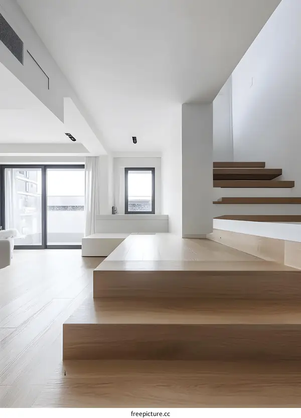 Modern Wooden Staircase in Minimalist Home