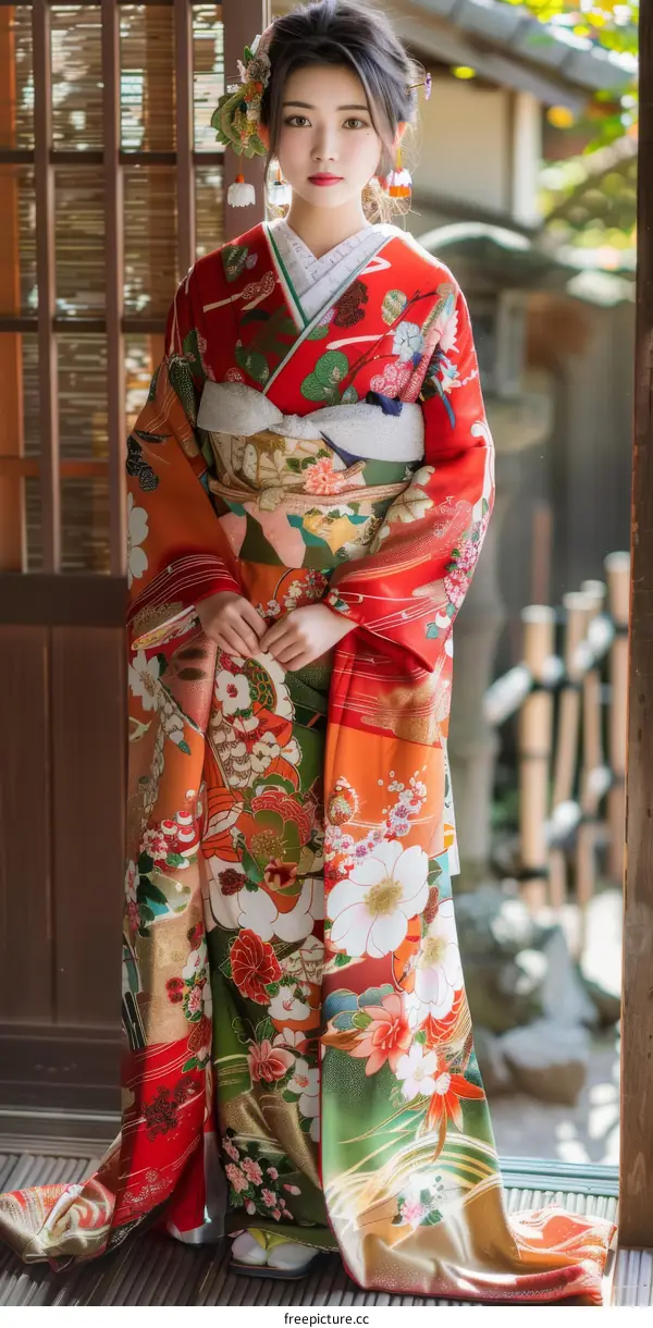 A Beautiful Japanese Maiko Woman in Traditional Kimono