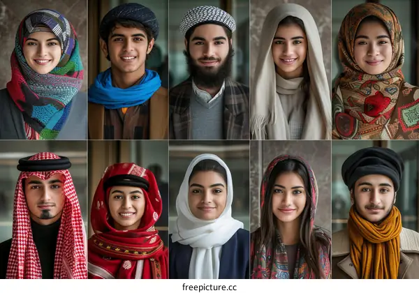 A group of young people wearing traditional Middle Eastern clothing