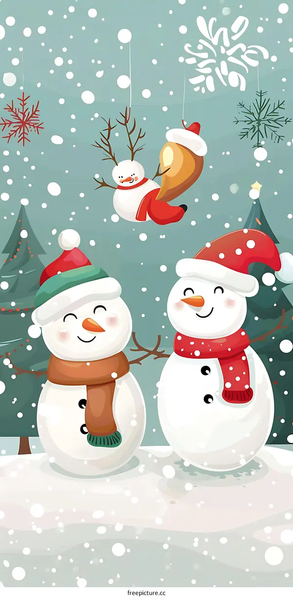 Cute Snowmen Christmas Card Illustration