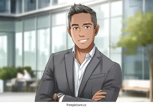 Businessman illustration in modern urban setting
