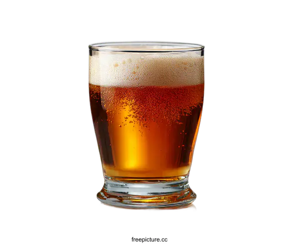 [Transparent Background PNG]Glass of Beer with Frothy Head on White Background