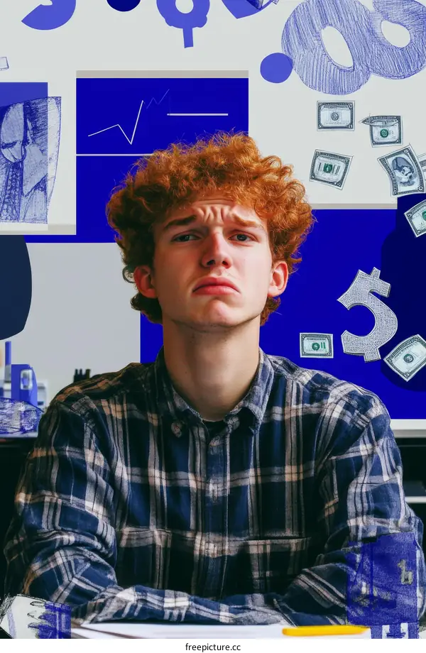 Teenage Boy Thinking About Finances in a Classroom Setting