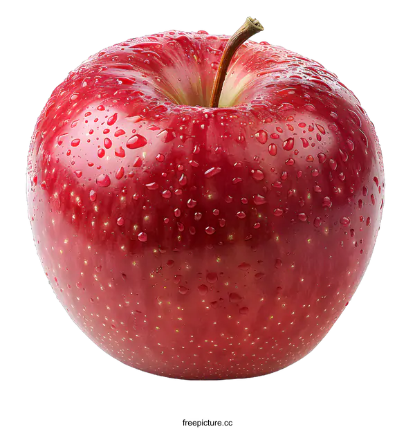 [Transparent Background PNG]A red apple with water drops on a white background