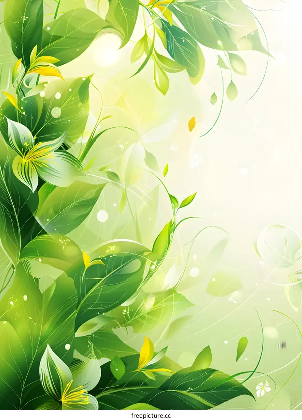 Green leaves and flowers background