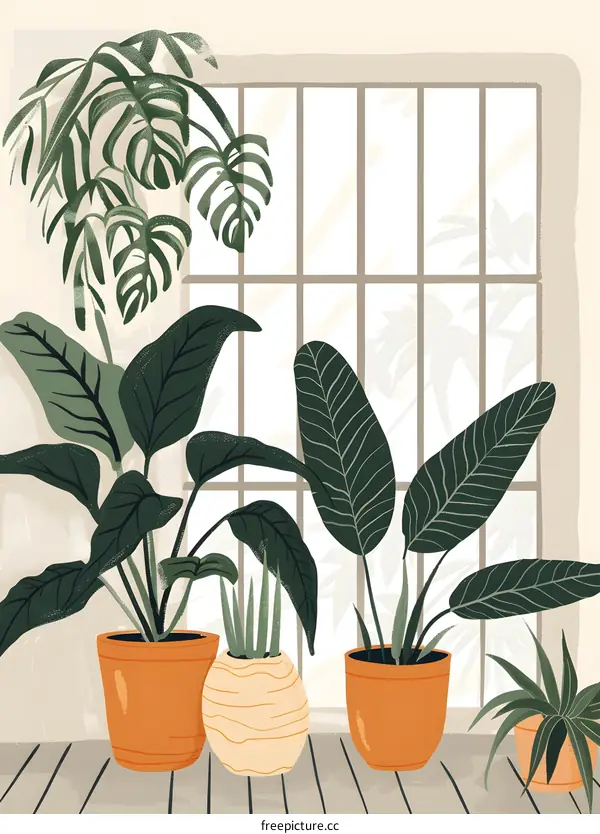 Windowsill with Plants Illustration