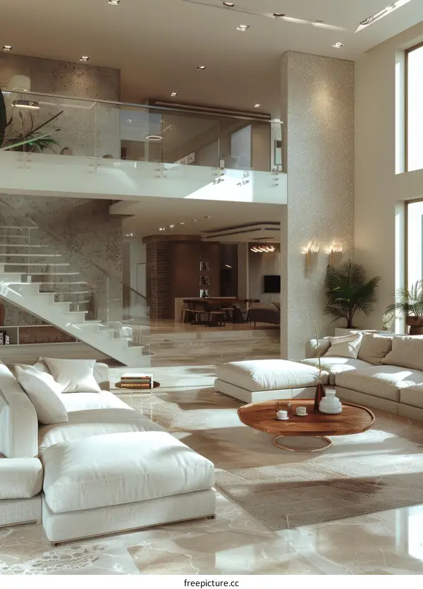 Bright Modern Interior of a Two-Story House