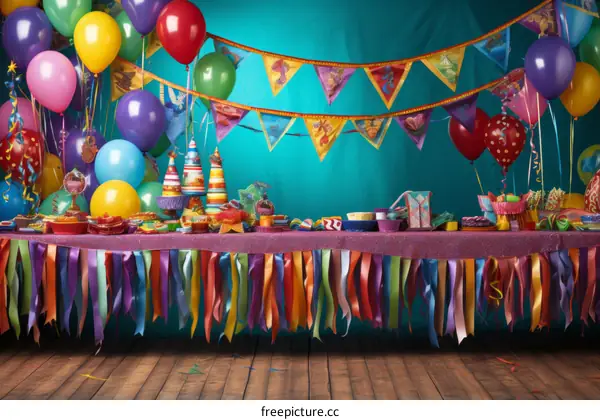 A table full of colorful party supplies and decorations