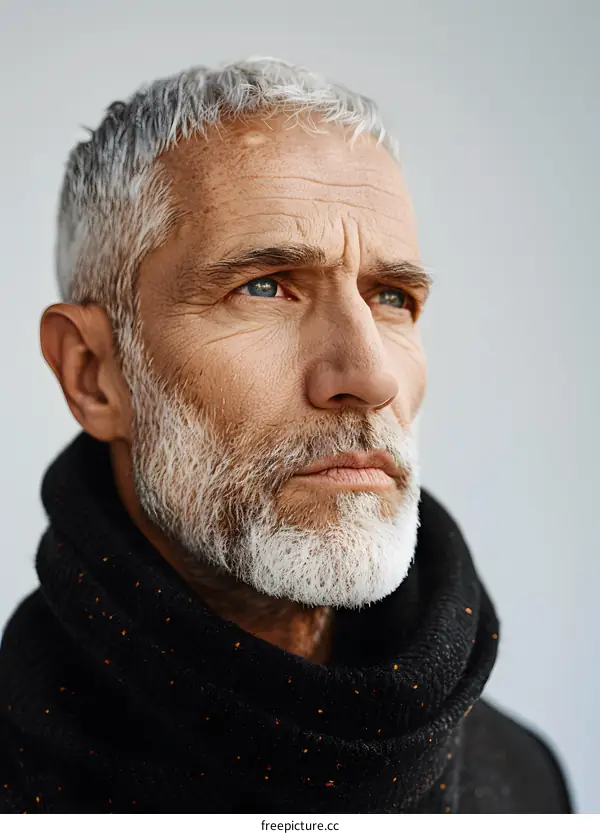 Portrait of a Senior Man with Grey Hair and Beard