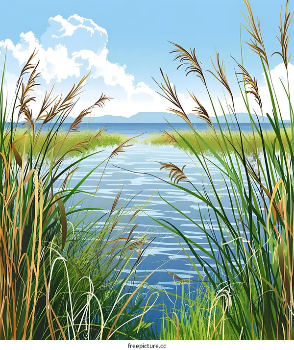 Lake View Through Grass