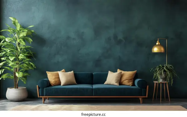 Modern Living Room with Deep Teal Walls