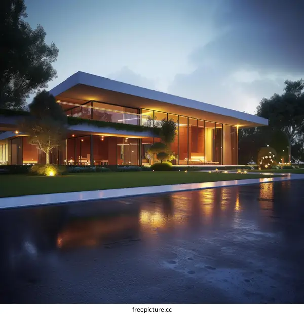 A Modern House with a Pool and a Garden