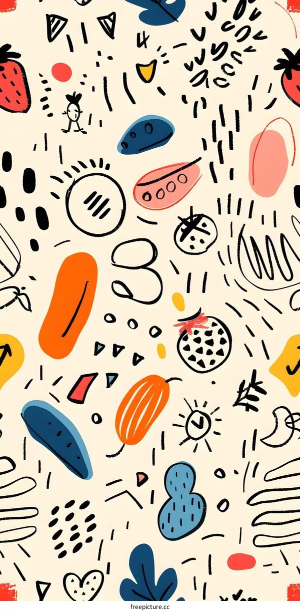 Abstract Seamless Pattern With Hand Drawn Doodle Shapes