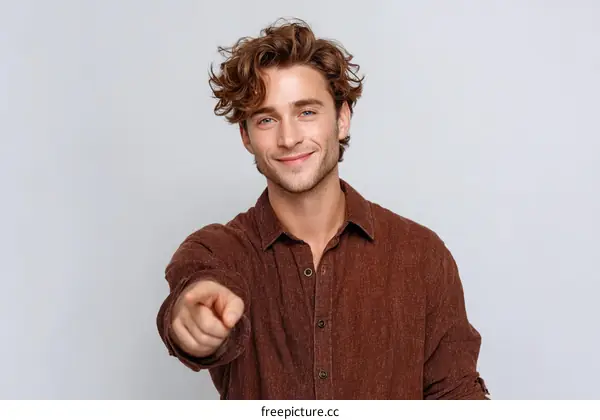Friendly Caucasian Man Pointing Forward