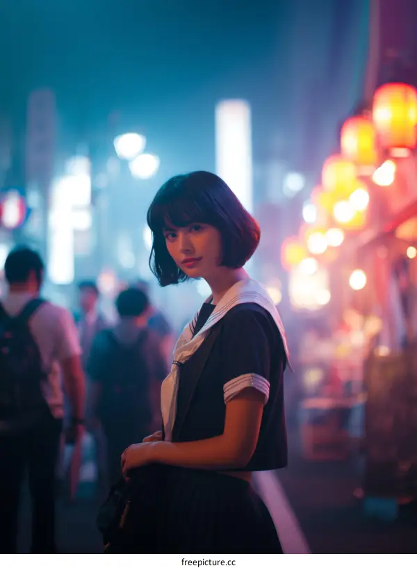 Night Scene with Asian Female Student
