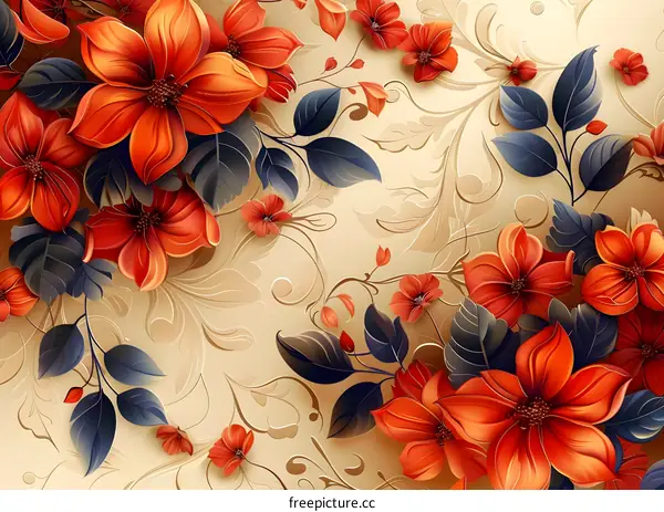 Illustration of red flowers and green leaves