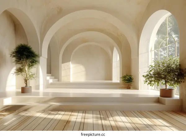 Elegant Interior Design with Archways and Plants