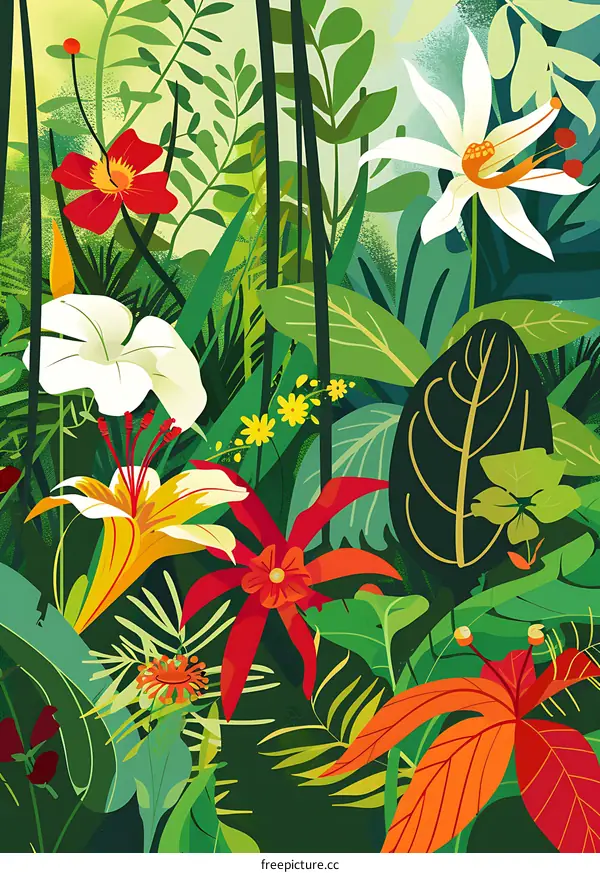 Colorful Jungle Floral Pattern Illustration