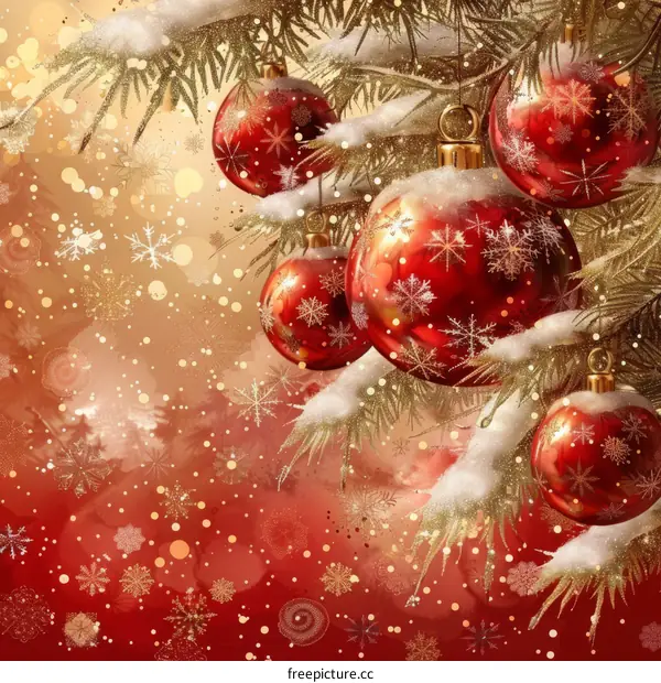 Christmas Tree with Red baubles and Gold Snowflakes