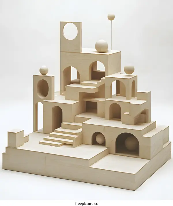 Abstract Wooden Structure With Geometric Shapes