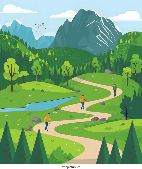 Hiking Trail in Green Mountains Landscape Illustration