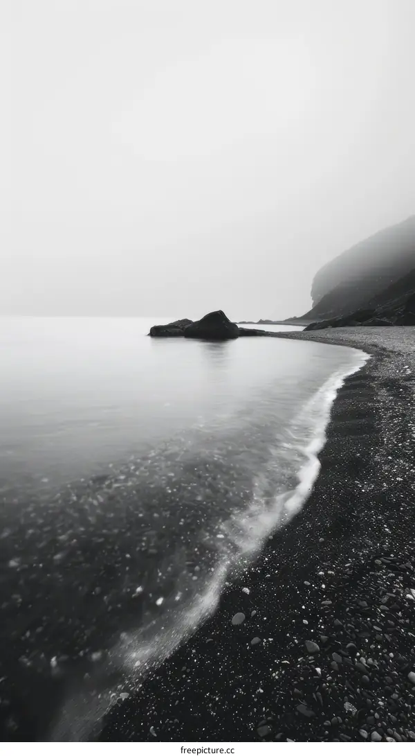 Dramatic Black and White Landscape of a Rocky Beach in Iceland