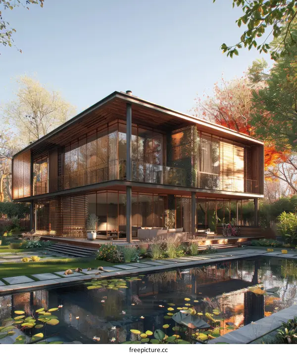 Modern House Exterior with Pool and Garden
