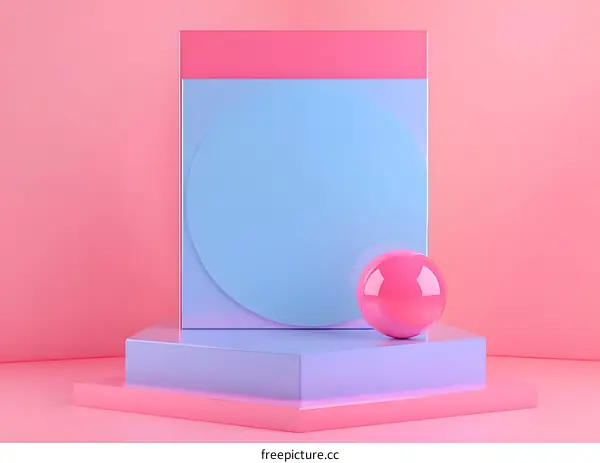 Abstract Minimalist 3D Geometric Shapes Render with Pink and Blue Color Palette