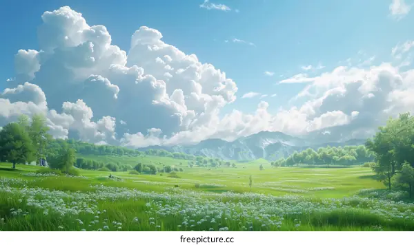 Beautiful Springtime Meadow Landscape Illustration