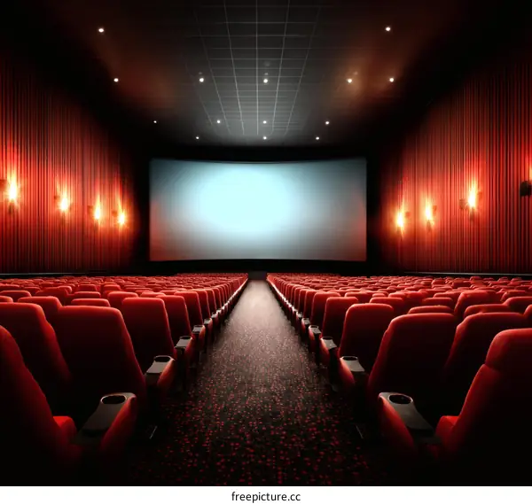 Empty Cinema Hall with Red Seats