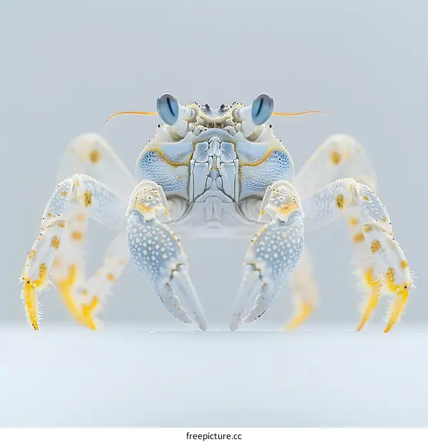 Blue and Yellow Crab on White Background
