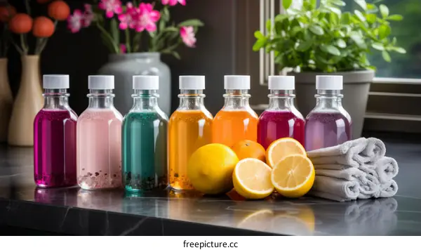 Colorful Cleaning Solution Bottles