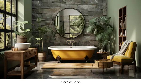 Relaxing Bathroom with Lush Greenery