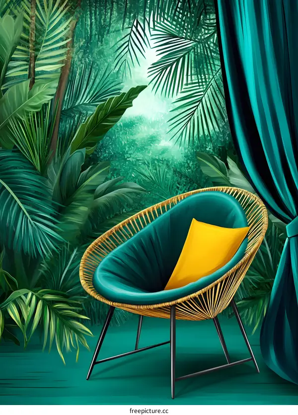 Green Chair in Tropical Leaves