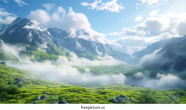 Majestic Mountain Valley in Mist