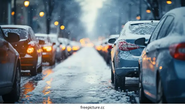 Snowy Street with Vehicles
