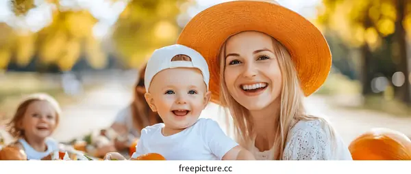 Happy Family Enjoying Fall with Pumpkins