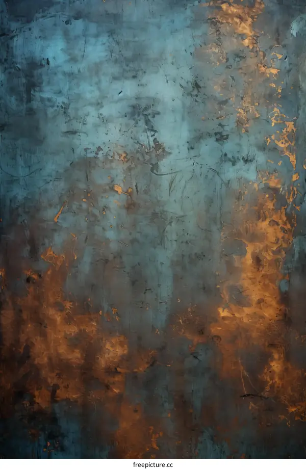 Blue and copper abstract background with a rough grunge texture
