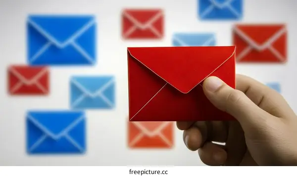 Hand Holding a Red Envelope with Multiple Envelopes in Background