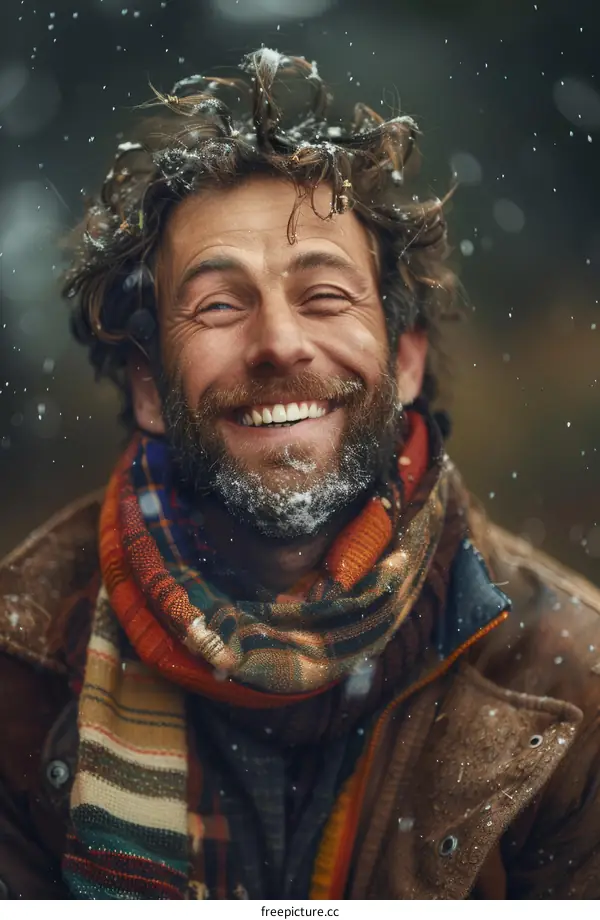 Smiling man with snow in hair