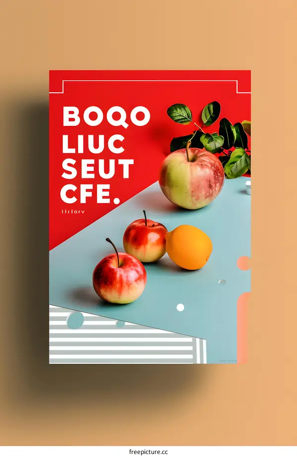 Red and Green Apples with a Lemon on a Blue Background