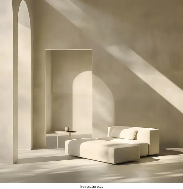 Minimalist Interior Design with Beige Couch and Arched Window