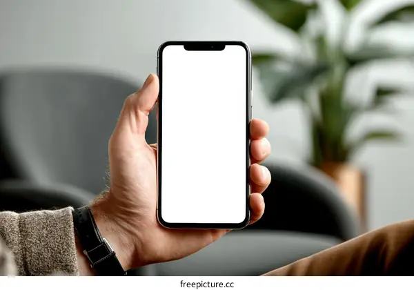 Smartphone Mockup in Hand Displaying Blank Screen