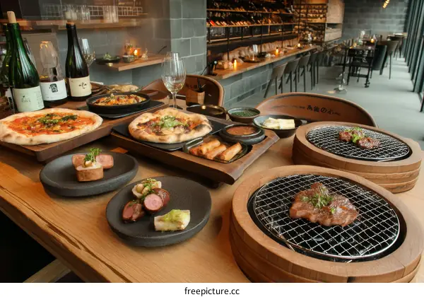 Delicious Food Variety in Modern Restaurant